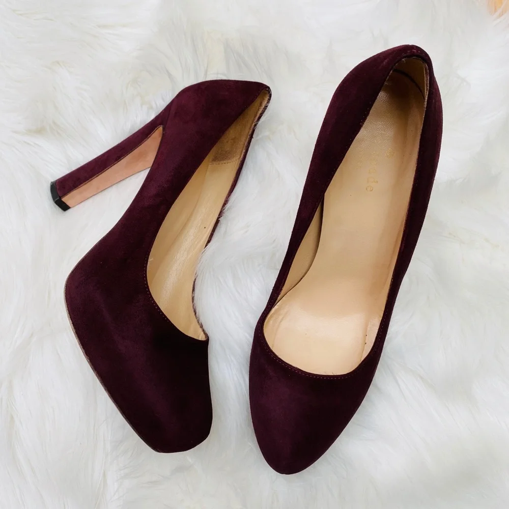 KATE SPADE Made in Italy Burgundy Suede Platform Pumps